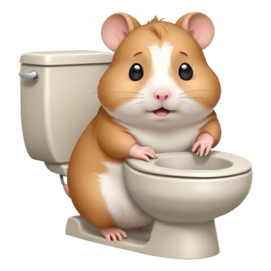 Cute chubby cartoon-style hamster sitting on toilet pooping looking as if he had an accident sticker