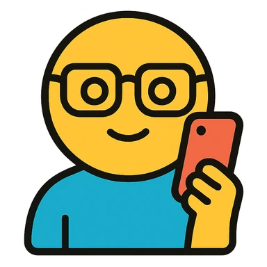 minimal flat color emoji holding a phone and wearing glasses sticker