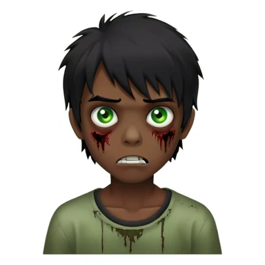 Boy, zombie, black hair, medium long, emo, shaggy, dark, spooky, creepy expression, green eyes sticker