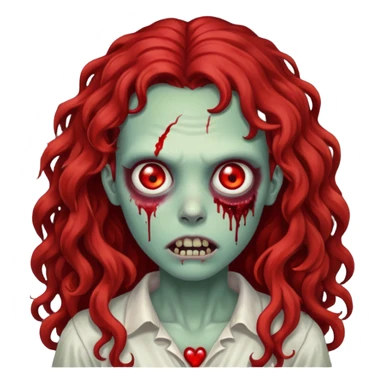 a zombie with long dark red curly hair sticker