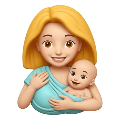 "Un icono 3D adorable de una madre sosteniendo tiernamente a un bebé. Estilo 'claymorphism' (plastilina suave),  sticker
