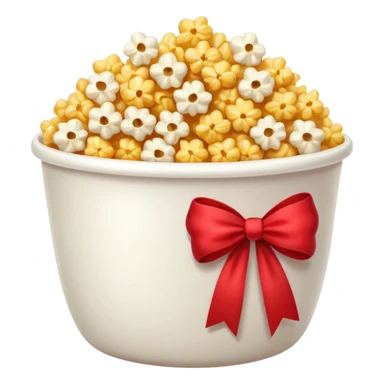 popcorn in white bowl with bow sticker