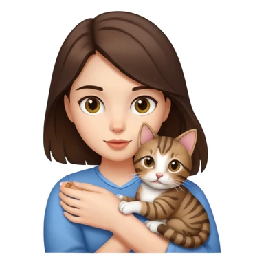 brunette girl holding her pet tabby cat  sticker
