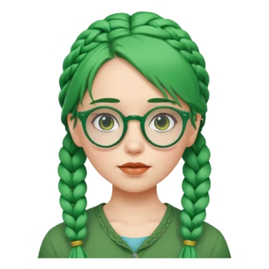 girl with green hairs, braids and spectacle, big visible braids and unique face shape sticker