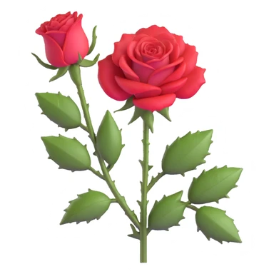 Elegant red rose flower with velvety petals and thorny stem sticker
