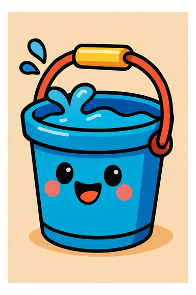 playful and colorful water bucket, cartoon style, vibrant colors, fun and lively sticker