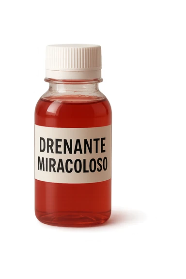 boccetta di drenante da bere, con la scritta "DRENANTE MIRACOLOSO" SULL'ETICHETTA sticker