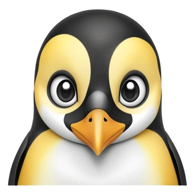 cinematic-adult-emperor-penguin-portrait-emoji,-head-tilted-playfully-and-inquisitively,-with-glossy,-pristine-plumage,-sparkling-eyes-filled-with-curiosity,-simplified-yet-irresistibly-adorable-features, black, large black eyes face sticker