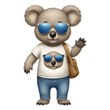 anthropomorphised koala in a band t-shirt and jeans wearing dark sunglasses walking upright sticker