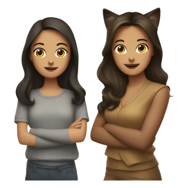 Two brunettes with two cats sticker