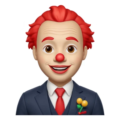 A 3D cartoon man with a red clown nose, smiling expression, wearing a suit, soft lighting, realistic Memoji-style. sticker