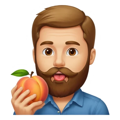 Man with beard licking peach sticker