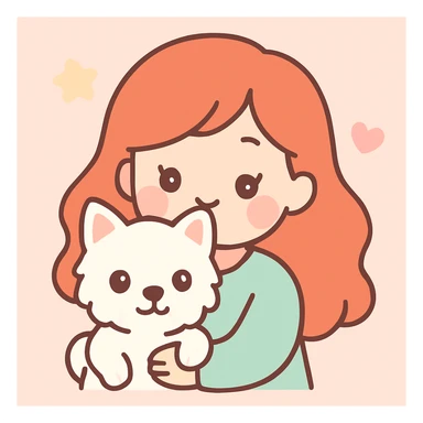 red headed woman with a Westie dog, soft and cute, gentle colors sticker