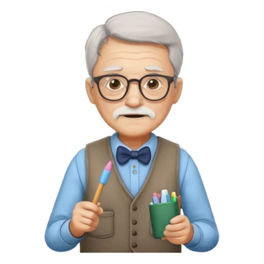Man teacher: old, wearing vest, wearing glasses, hold chalk on their hand sticker