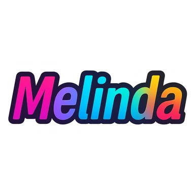 The name 'Melinda' in a modern, colorful gradient font with a dark outline, transparent background, in the style of sample images sticker