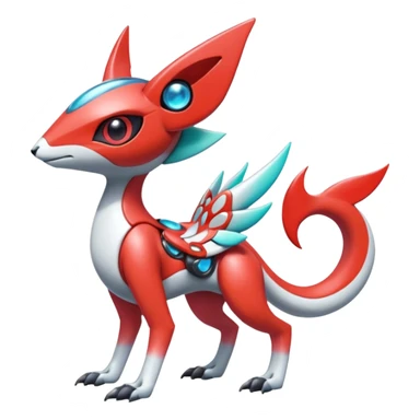 Shiny Colorful Futuristic Cyber-Vernid-Trico-Meloetta-Latias-Koraidon-Peppercat-Protogen-Pokémon-Digimon-Fakémon-fusion-hybrid-creature sticker