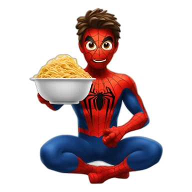 spiderman eating noodles sticker