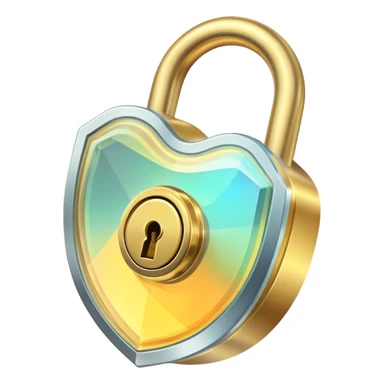 Holographic and glassmorphic golden lock sticker