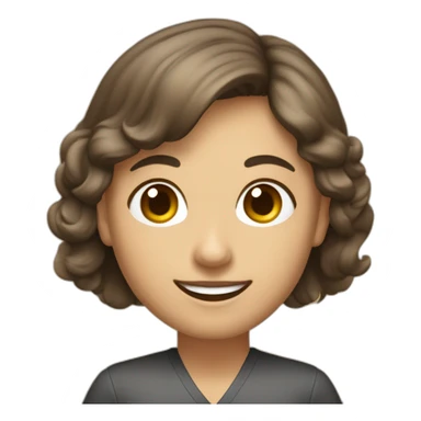 Profesora de fotografía, sonrriente  cabello castaño oscuro  y de pelo corto con una cámara  sticker