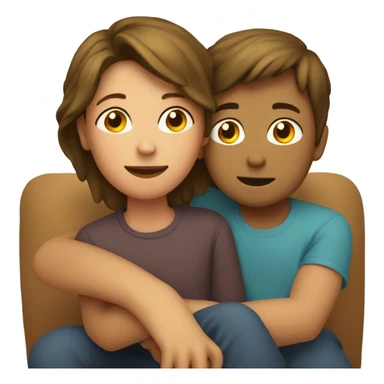 A boy and a mum hugging on a sofa realistic  sticker