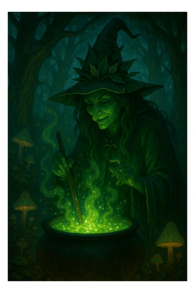 green witch cooking potion sticker