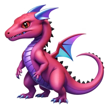 Cute Shiny Violet iridescent Guilmon-Salandit-Fakémon-hybrid-creature (full body)  sticker