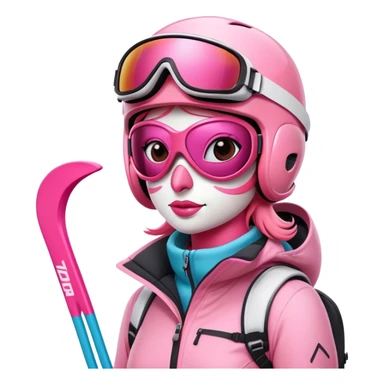 A female Skiing Flamingo with ski helmet, ski goggles , ski and ski boots. One head and two legs sticker