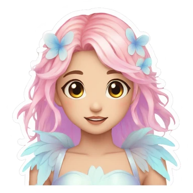 Gorgeous Beautiful Blushing Petite Colorful-Shiny-Pastel-Fairy-Anime-Girl with beautiful gradient pastel hair aesthetic sticker sticker