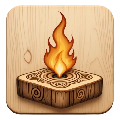 Pyrography icon, wooden surface with intricate burn marks, detailed patterns being burned into wood with a pyrography tool, smoke rising, minimalistic style, clean lines, transparent background. sticker