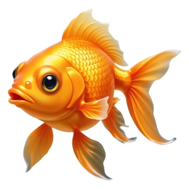 Cinematic Cute Orange Goldfish Portrait Emoji, Head tilted playfully and inquisitively, featuring a glossy, vibrant orange body with delicate, flowing fins, round, sparkling golden eyes filled with curiosity, Simplified yet irresistibly adorable features, highly detailed, glowing with a warm, friendly glow, high shine, affectionate and lively, stylized with a touch of whimsy, bright and endearing, soft glowing outline, capturing the essence of a mischievous yet loving goldfish, so playful it feels like it could swim out of the screen and into your heart! sticker