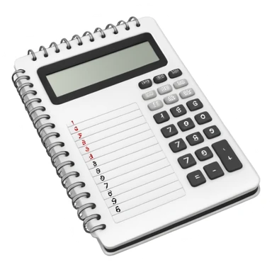 open notebook with numbers and a calculator sticker