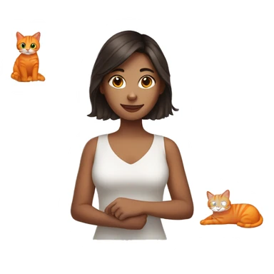 pretty brunette woman holding orange cat sticker