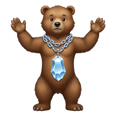 Complete full-length view of serious brown bear standing on four paws, showing entire body from nose to tail, with ice chain around neck sticker
