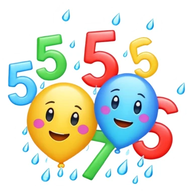 playful scene of colorful number five raining from the sky, cheerful fives falling like raindrops, emoji style sticker
