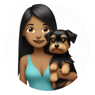 Tan girl with black straight hair hugging a Yorkie  sticker