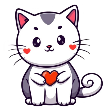 A cat with a heart-shaped face sticker