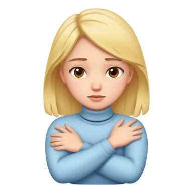 a girl crossed arms holding her neck sticker