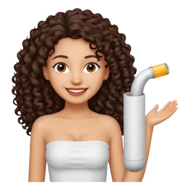 Woman with light skin and dark brown eyes and dark brown long curly hair and white tube top sticker