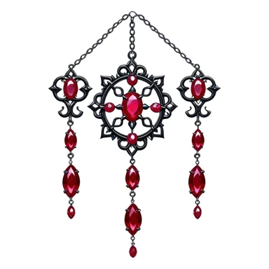 Epic gothic Hanging suncatcher, chains with shiny sparkly with ruby-gemstones and obsidian-gemstones,  sticker