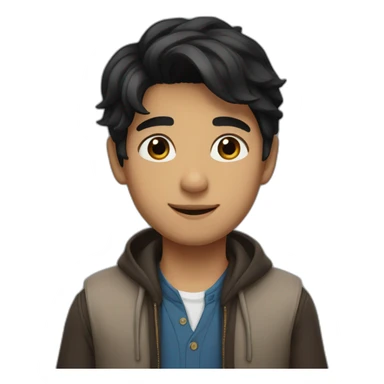 A beautiful boy with black hair, brown eyes, and beautiful clothes, thanking someone   sticker