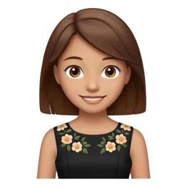 Make a girl, she have brown hair and eyes, smiling and she is in a black dress sticker