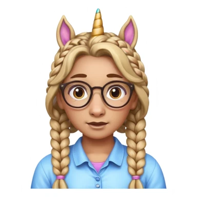 braided unicorn wiith big visible braids looking into the camera spectacled sticker