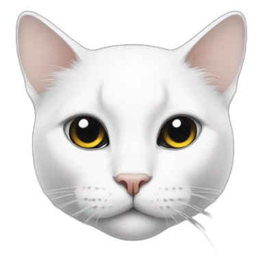 White cat having the left side of his face black sticker