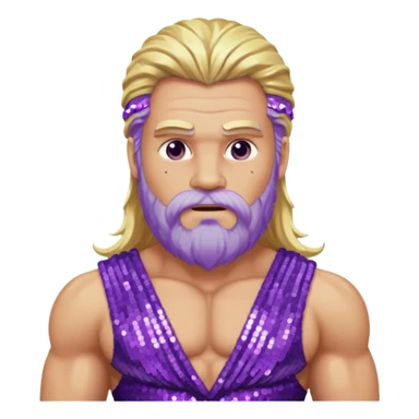 Zeus from Olympus Gods with long blonde hair and beard, purple sequin loincloth sticker