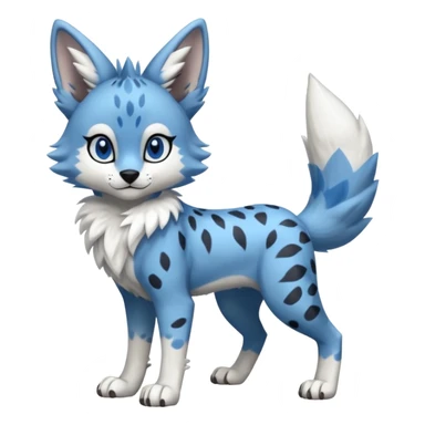 Blue cute adorable serval-sergal-Lycanroc-wolf-fusion-hybrid, full body sticker