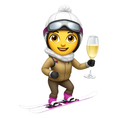 skiing girl with champagner sticker