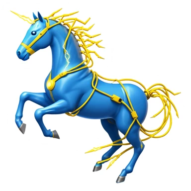 yellow fast electric horse made of electricity, bolts, visible yellow wires, lightning, blue electricity accents, dynamic running pose sticker