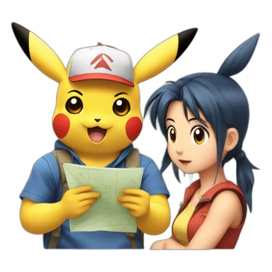 pikachu, ash and misty discussing a math problem in bad terms sticker