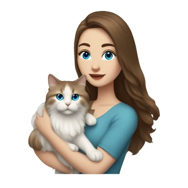 woman with long brown hair and holding a all white Siberian cat with blue eyes sticker