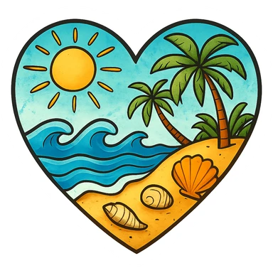 heart with summer beach theme sticker